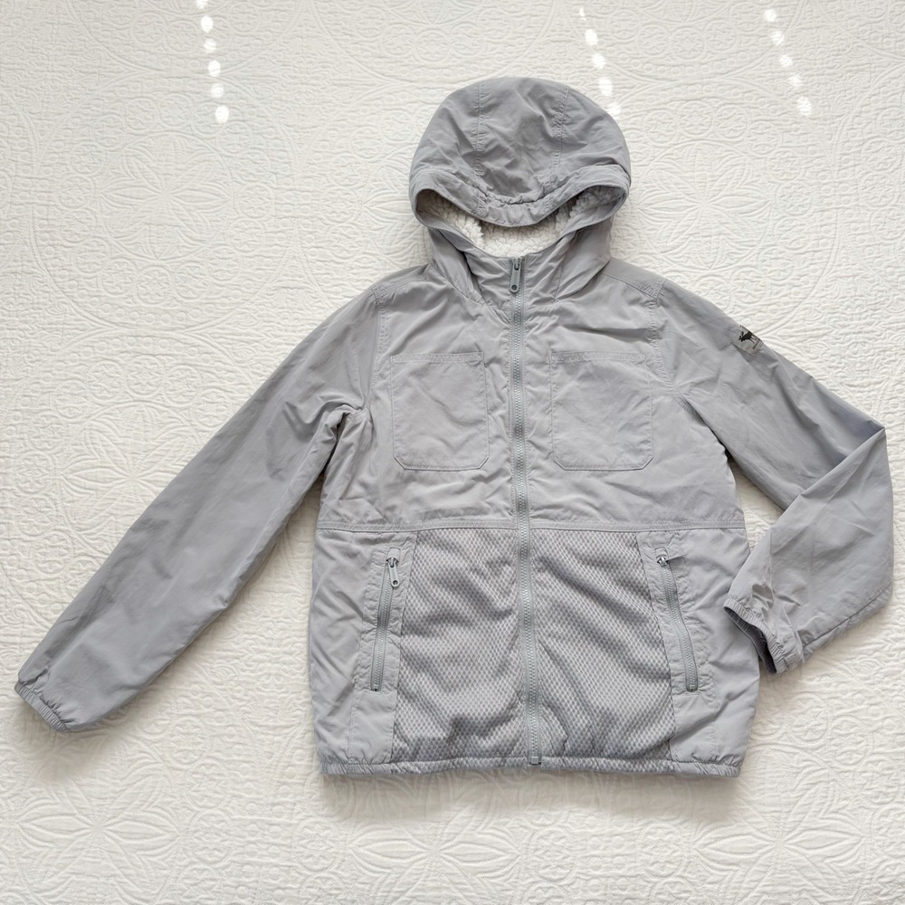 Abercrombie Kids Sherpa Lined Hooded Jacket Windbreaker, Gray Sz 13-14